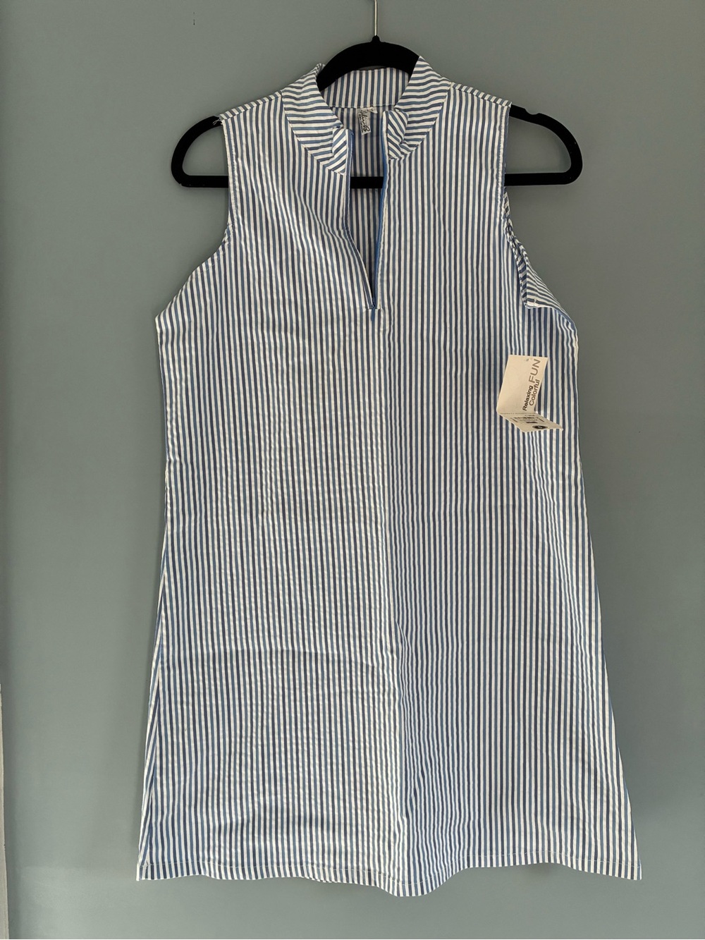 Lulu-B seersucker Blue and White Striped Shift Dress
